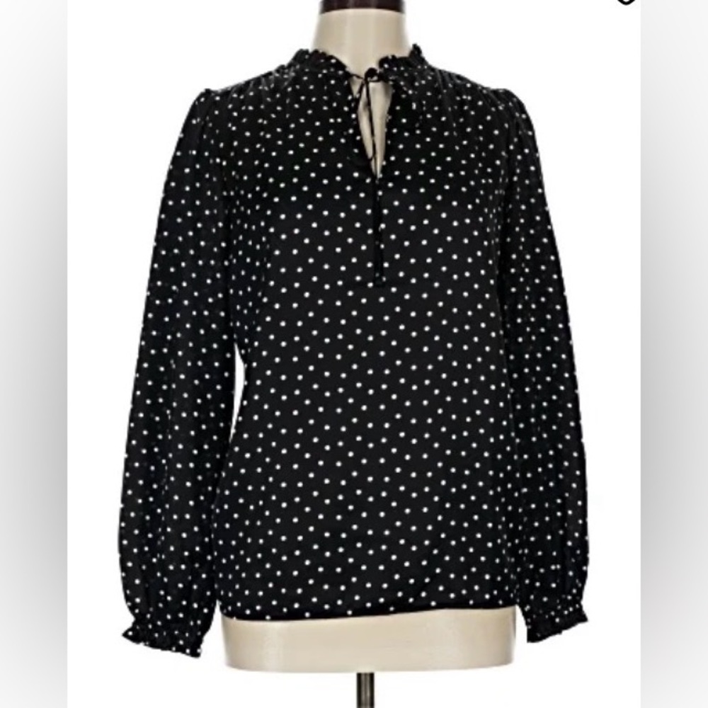 LOFT Black Blouse with White Dots